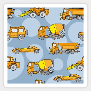 Vehicles orange on blue-gray dots Sticker